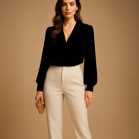 Lauren Ralph Lauren Black Velvet Surplice Pleated Blouse NWT Size 10 Holiday - Picture 9 of 9